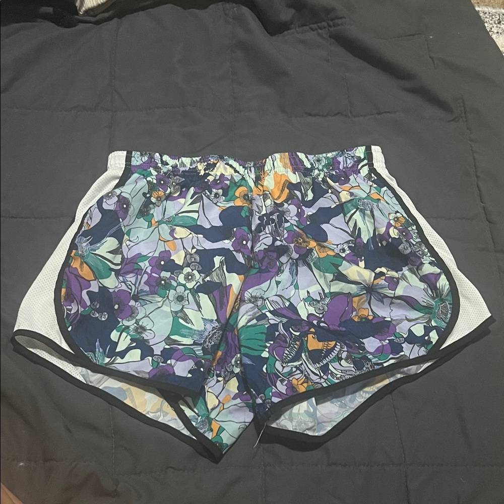 Nike Floral Athletic Shorts - Purple and Green